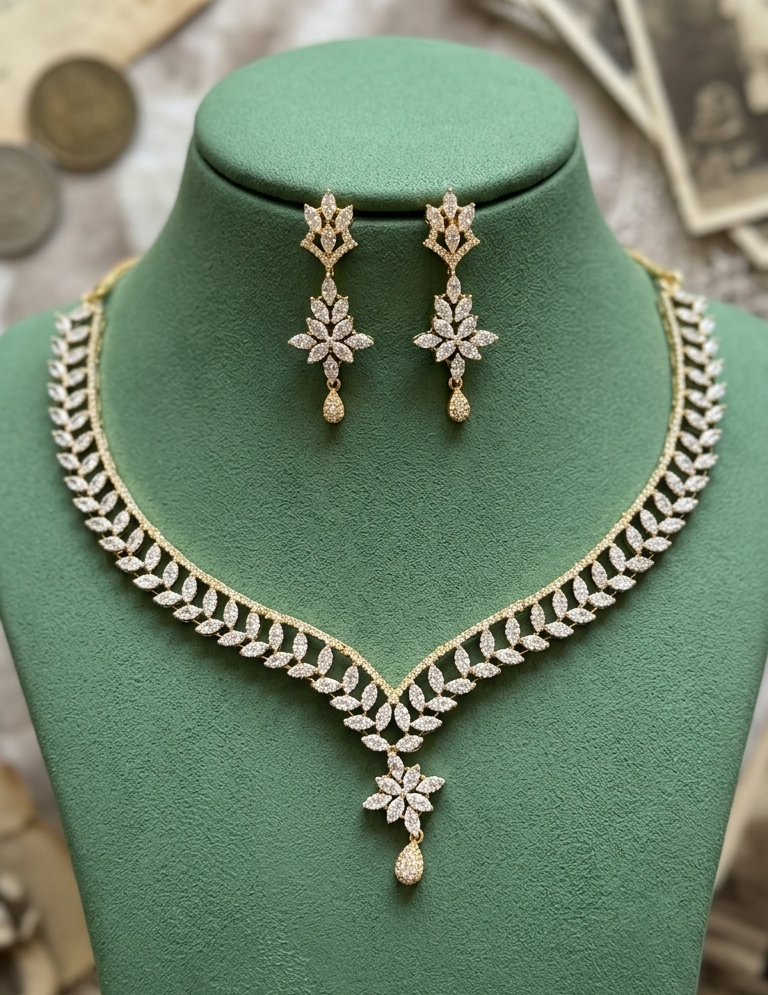 Golden Leaf Drop Necklace Set