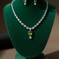 Elegant Yellow Crystal Drop Earrings & Silver Zircon Necklace