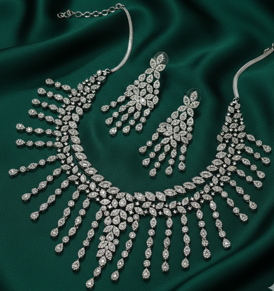 Diamond Snowfall Elegance American Diamond Necklace Set