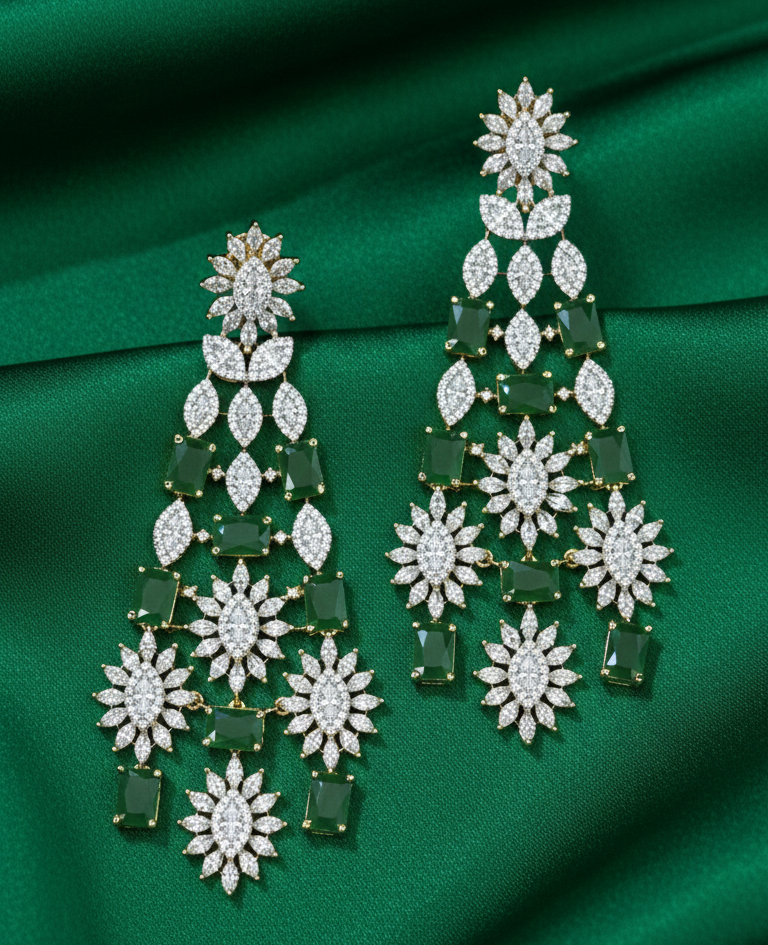 Emerald Green American Diamond Earrings