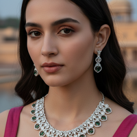 Elegant Green Crystal Drop Necklace Set