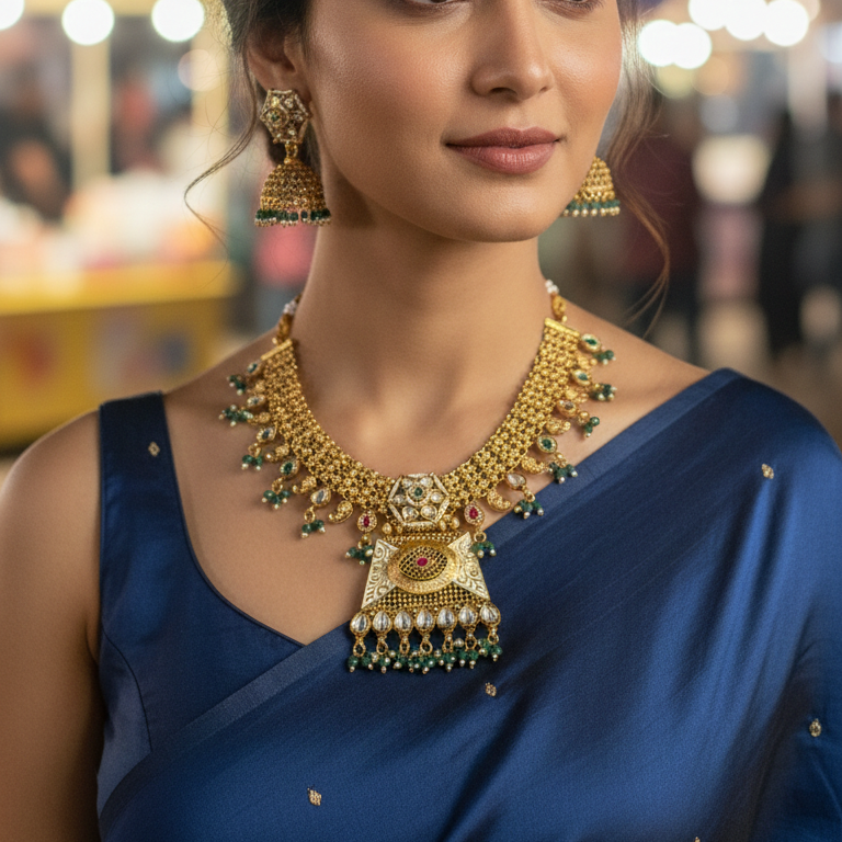 Royal Kundan Polki Bridal Choker Necklace Set with Jhumka Earrings