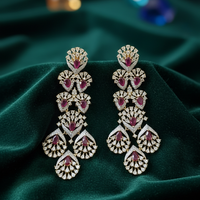 Luxury Ruby Red Teardrop American Diamond Long Earrings