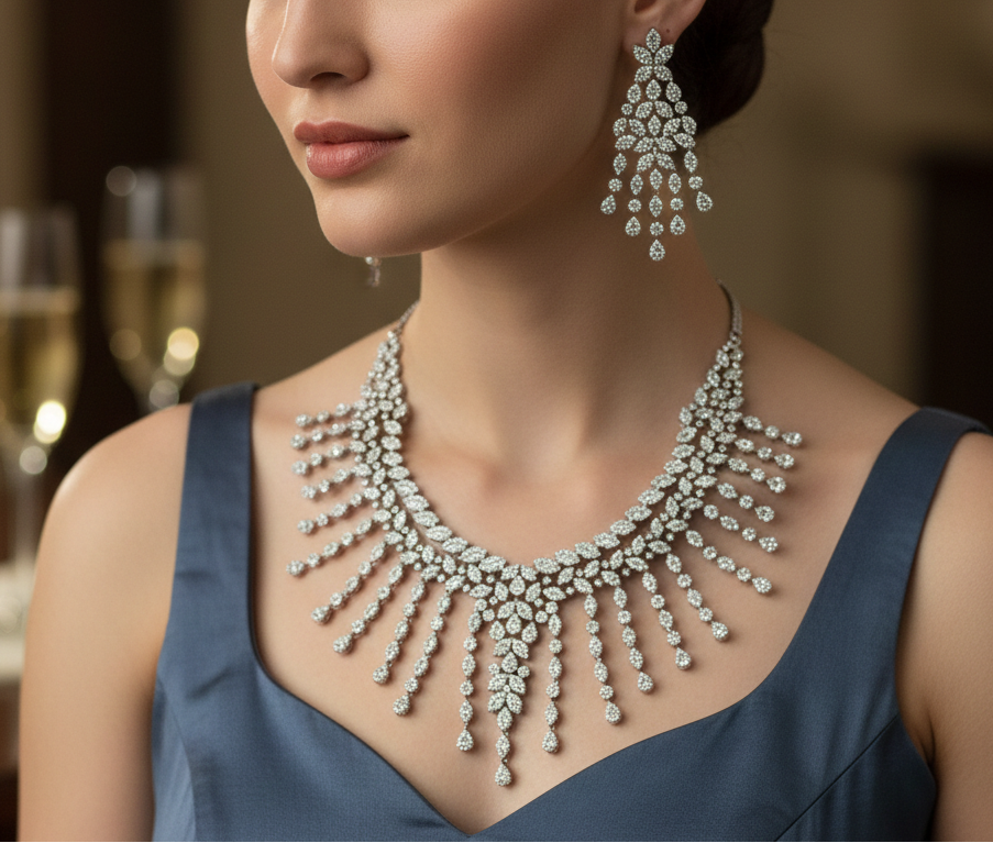 Diamond Snowfall Elegance American Diamond Necklace Set