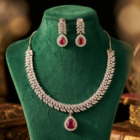 Ruby Glow Leaf Design AD Necklace Set
