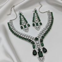 Royal Emerald Cascade American Diamond Necklace Set