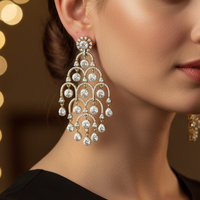 American Diamond Gold Chandelier Earrings