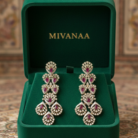 Luxury Ruby Red Teardrop American Diamond Long Earrings