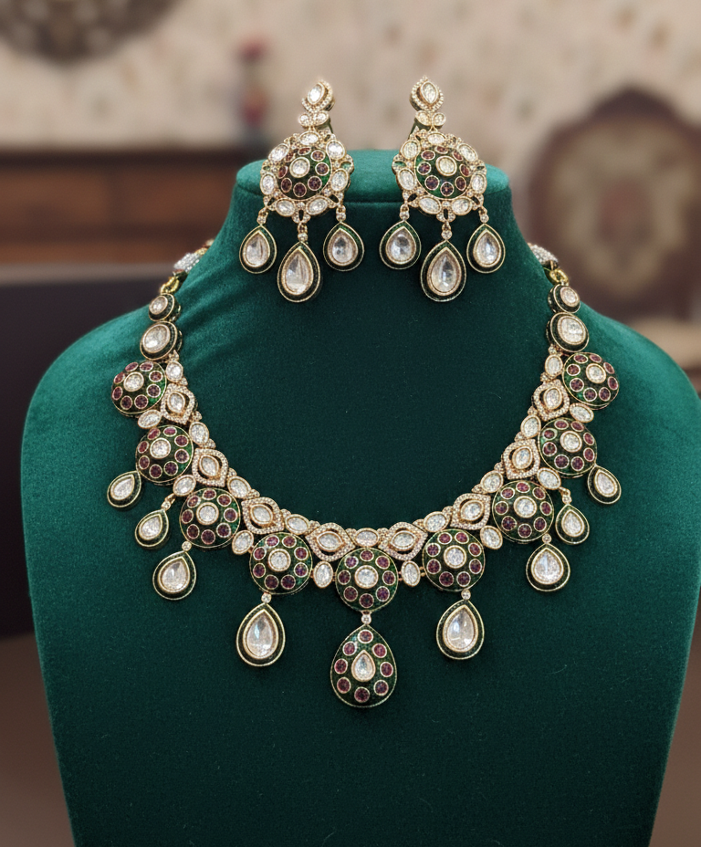 Maharani Style Polki Kundan Jewellery Set