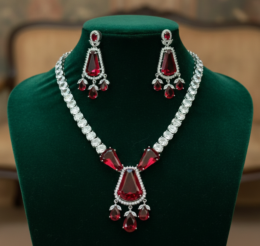 Imperial Ruby American Diamond Necklace Set