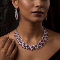 Royal Ruby Sparkle Drop Earrings & Necklace Set