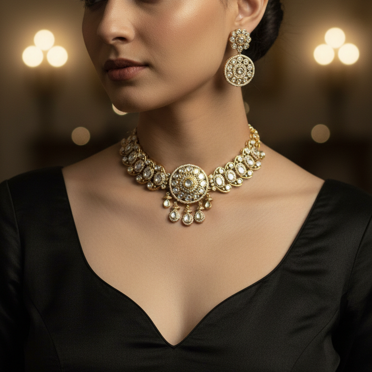 Royal Round Polki Kundan Bridal Necklace Set