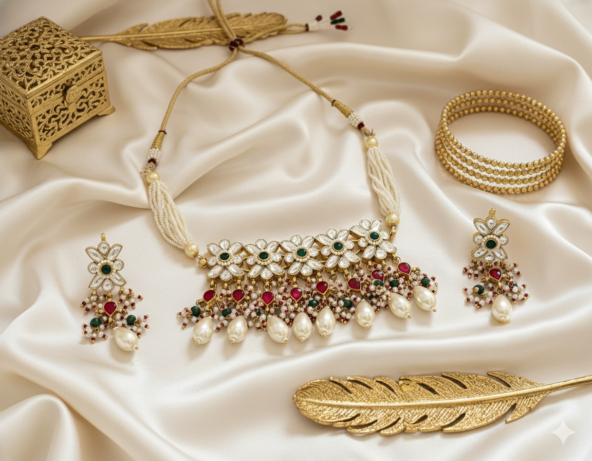 Royal Pacchi Kundan Pearl Necklace Set