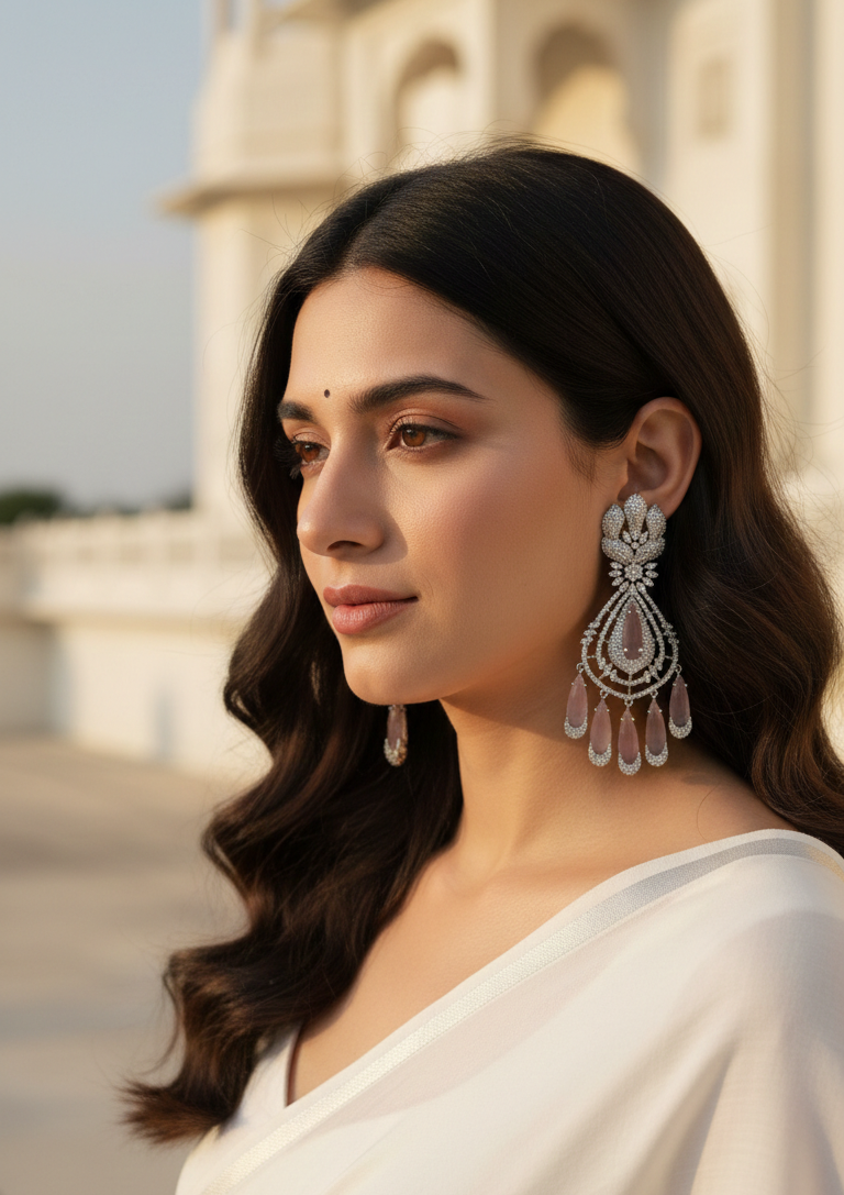 Rose Pink Teardrop Chandelier Earrings