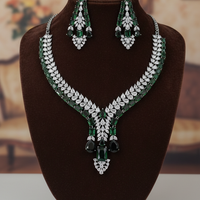 Royal Emerald Cascade American Diamond Necklace Set