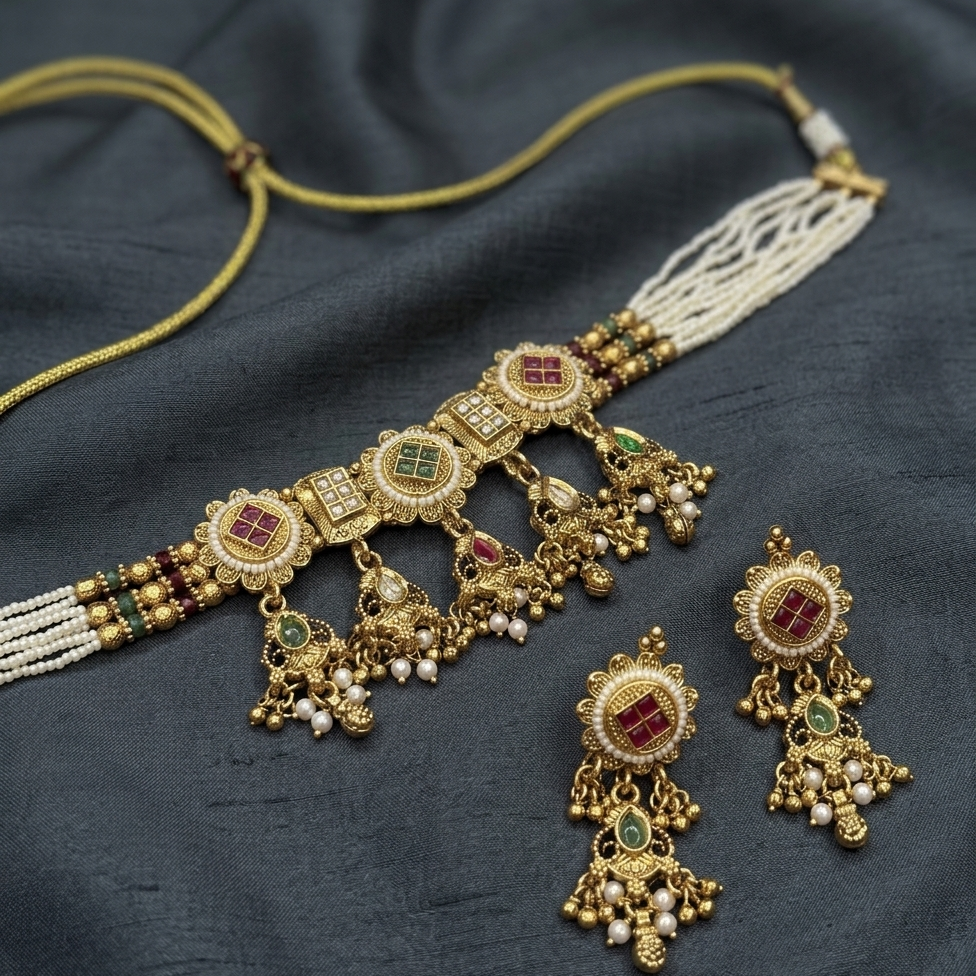 Royal Pearl Kundan Choker Necklace Set