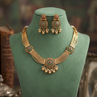 Traditional Green Stone Gold Plated Necklace Set