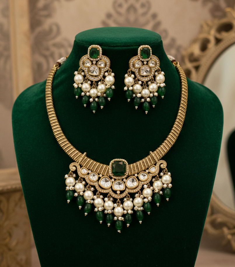 Neelam Royale Kundan Green Hasli Necklace