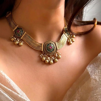 Traditional Green Stone Gold Plated Necklace Set