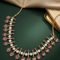 Real Polki baby pink Necklace & Earrings Set