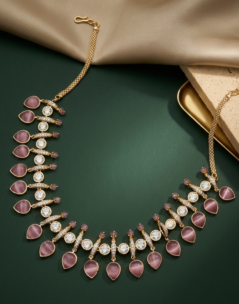 Real Polki baby pink Necklace & Earrings Set
