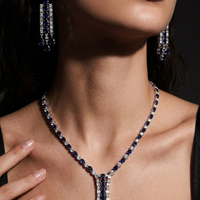Midnight Sapphire AD Necklace Set with Dangling Earrings