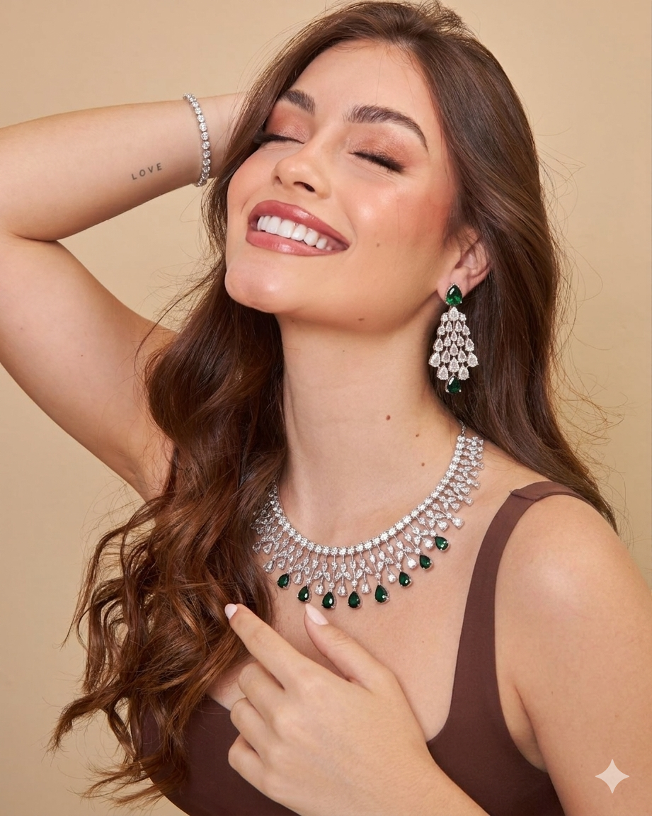 Emerald Green Crystal  Necklace Set