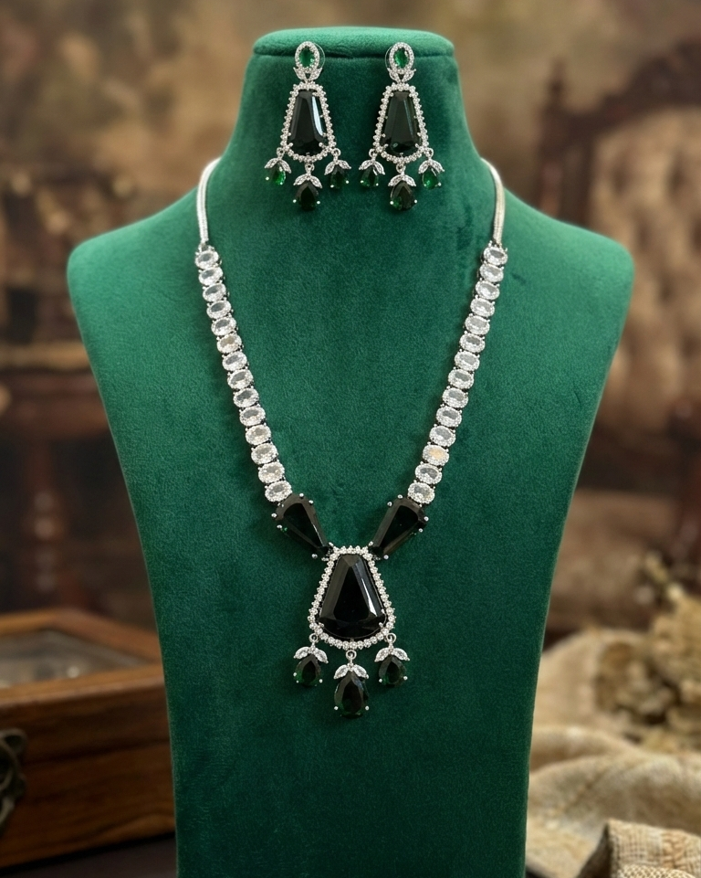 Imperial Emerald Grace American Diamond Necklace Set