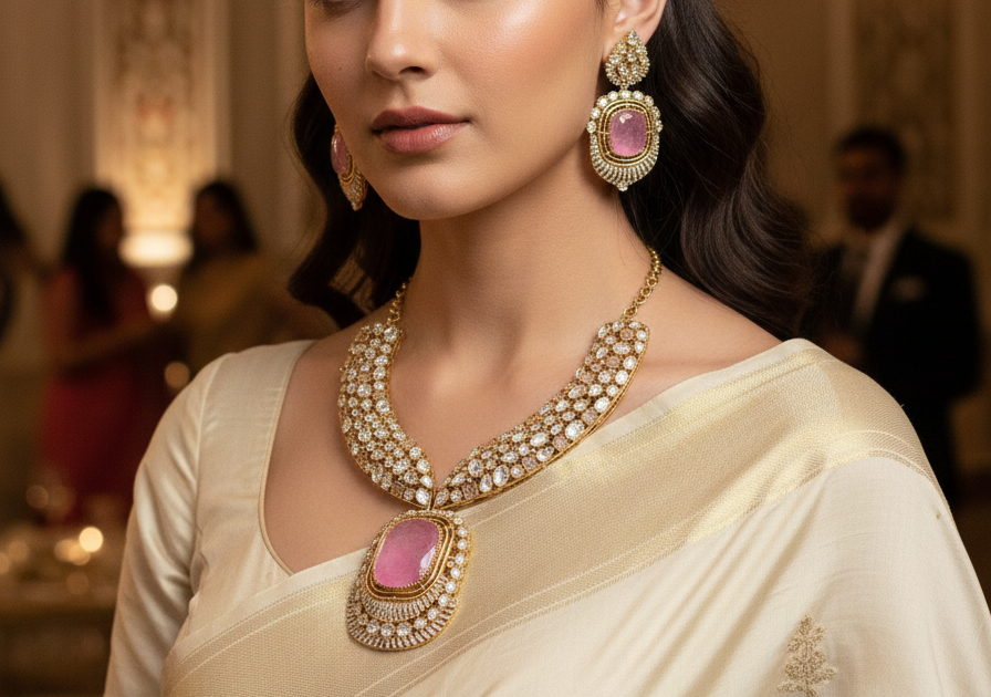 Blush Rose Regal American Diamond Necklace Set