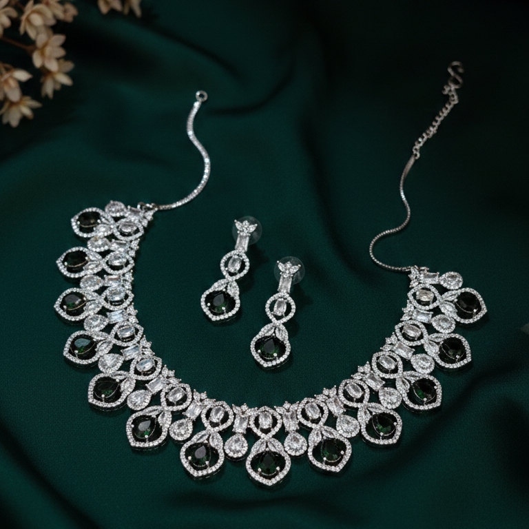 Elegant Green Crystal Drop Necklace Set