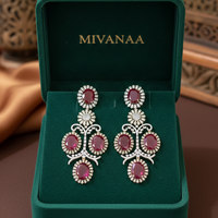 Royal Ruby Red American Diamond Chandelier Earrings