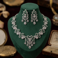 Emerald Floral Diamond Look Necklace Set