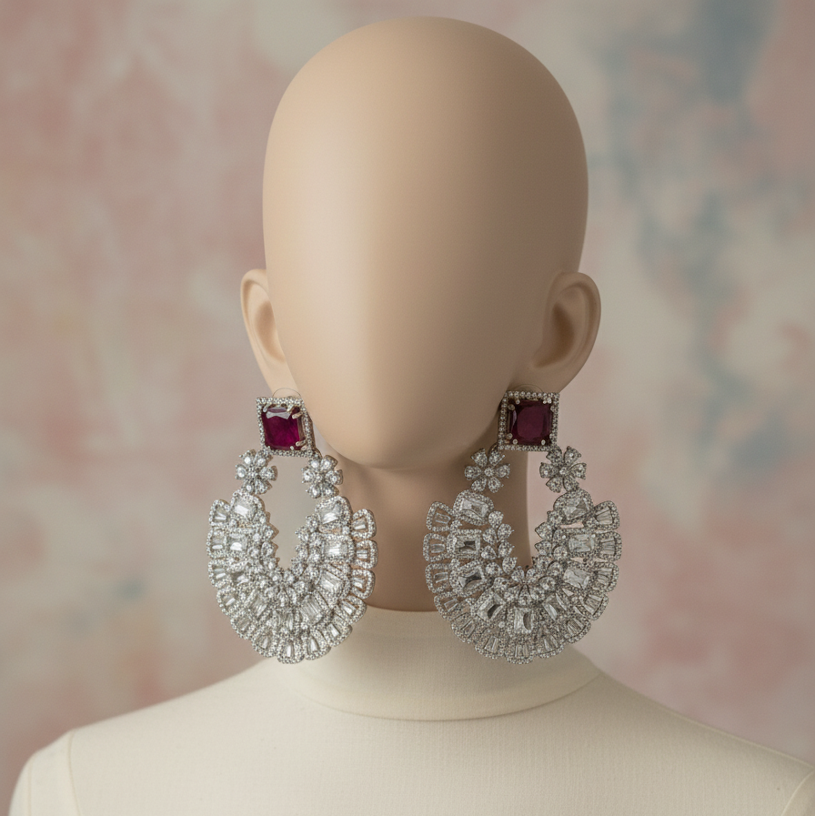 Royal Ruby CZ Stone Statement Earring