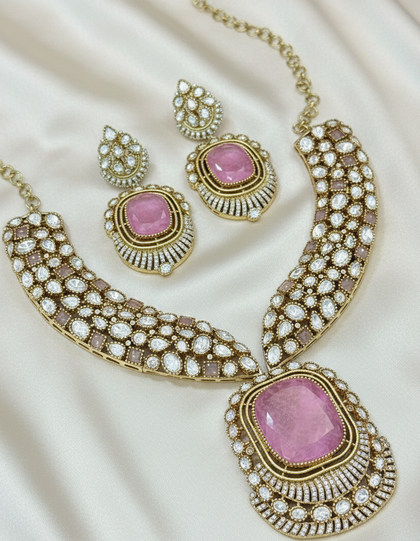 Blush Rose Regal American Diamond Necklace Set