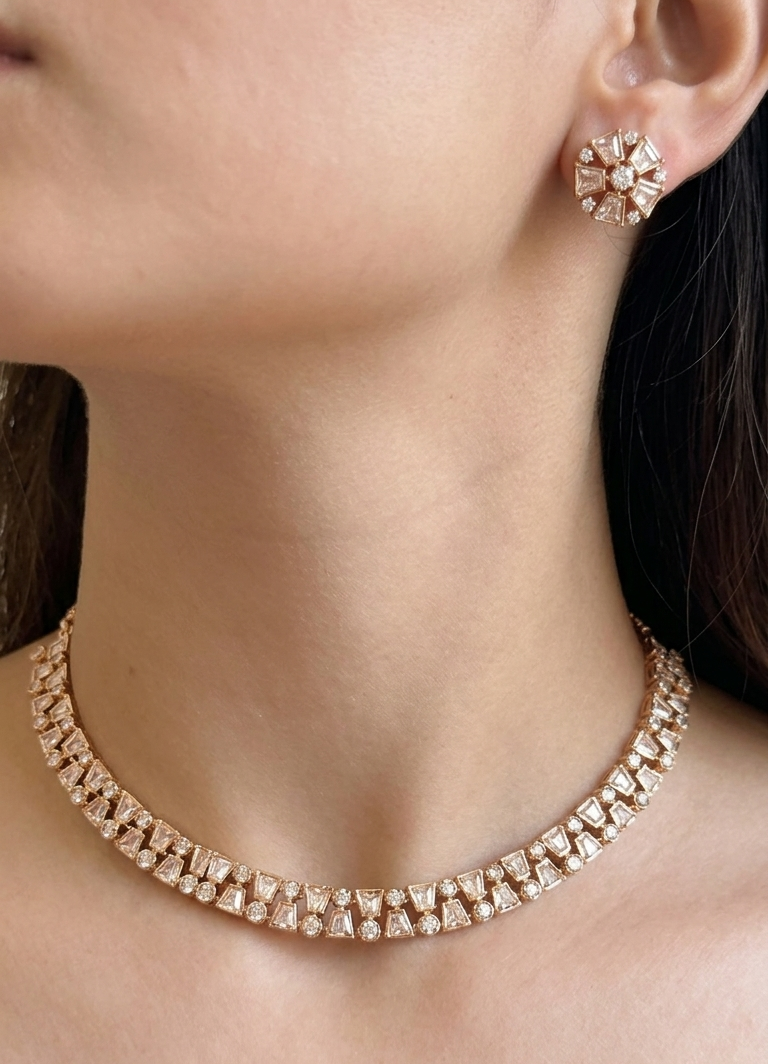Luxury Gold Plated Polki Kundan Necklace Set with Stud Earrings