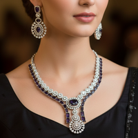 Midnight Sapphire Royale American Diamond Necklace Set