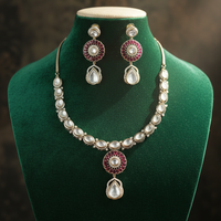 Elegant Ruby Kundan Teardrop Necklace Set