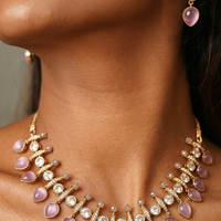 Real Polki baby pink Necklace & Earrings Set