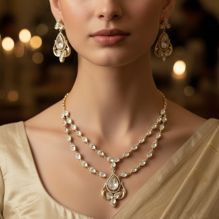 Royal Teardrop Polki Kundan Necklace Set