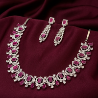 Royal Ruby Sparkle Drop Earrings & Necklace Set