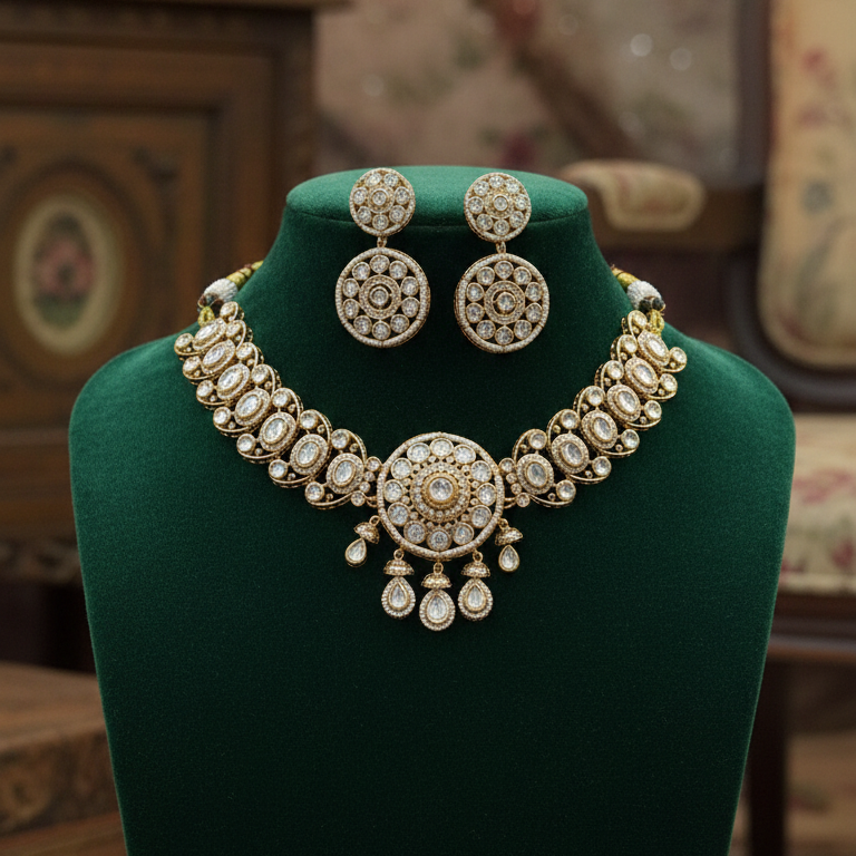 Royal Round Polki Kundan Bridal Necklace Set