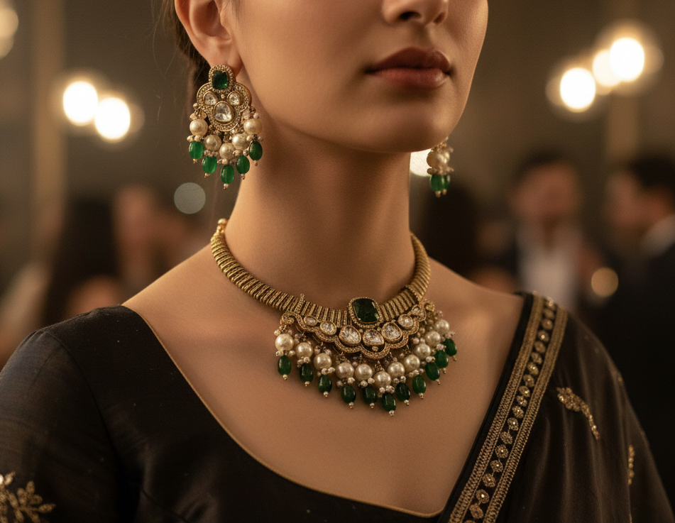 Neelam Royale Kundan Green Hasli Necklace