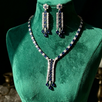 Midnight Sapphire AD Necklace Set with Dangling Earrings