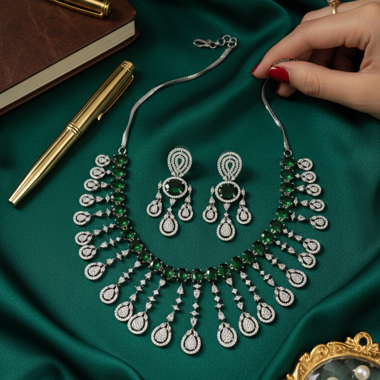 Luxury Green American Diamond-Emerald Cascade