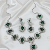 Royal Emerald Green American Diamond Necklace Set