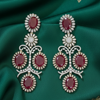Royal Ruby Red American Diamond Chandelier Earrings