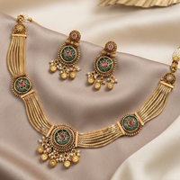 Traditional Green Stone Gold Plated Necklace Set