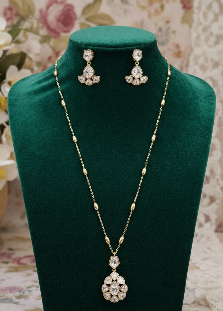Elegant Polki Kundan Gold Plated Pendant Set