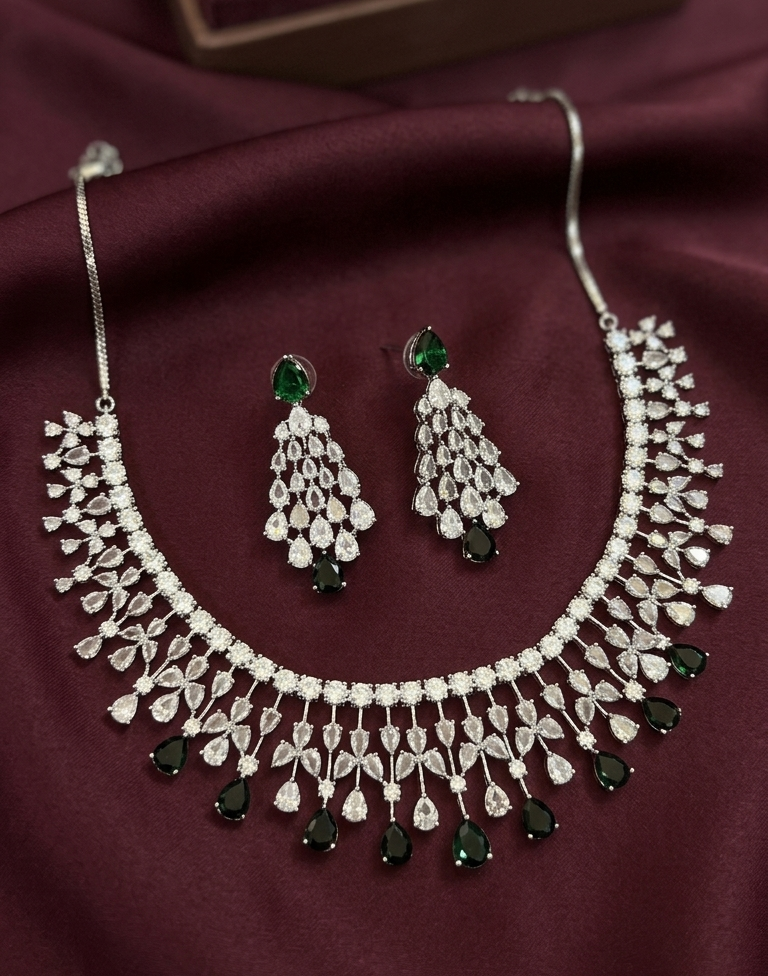 Emerald Green Crystal  Necklace Set