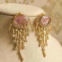 Pink Crystal Drop American Diamond Statement Earrings – Gold Finish